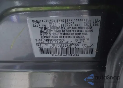 2025 Nissan Sentra Sr from USA, damaged, VIN 3N1AB8DV8SY311318